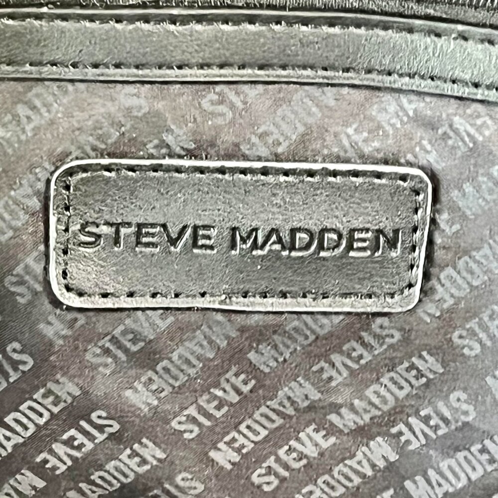Steve Madden Large Black Leather Tote Purse Crossbody Bag Silver-Toned Accents - Picture 9 of 10